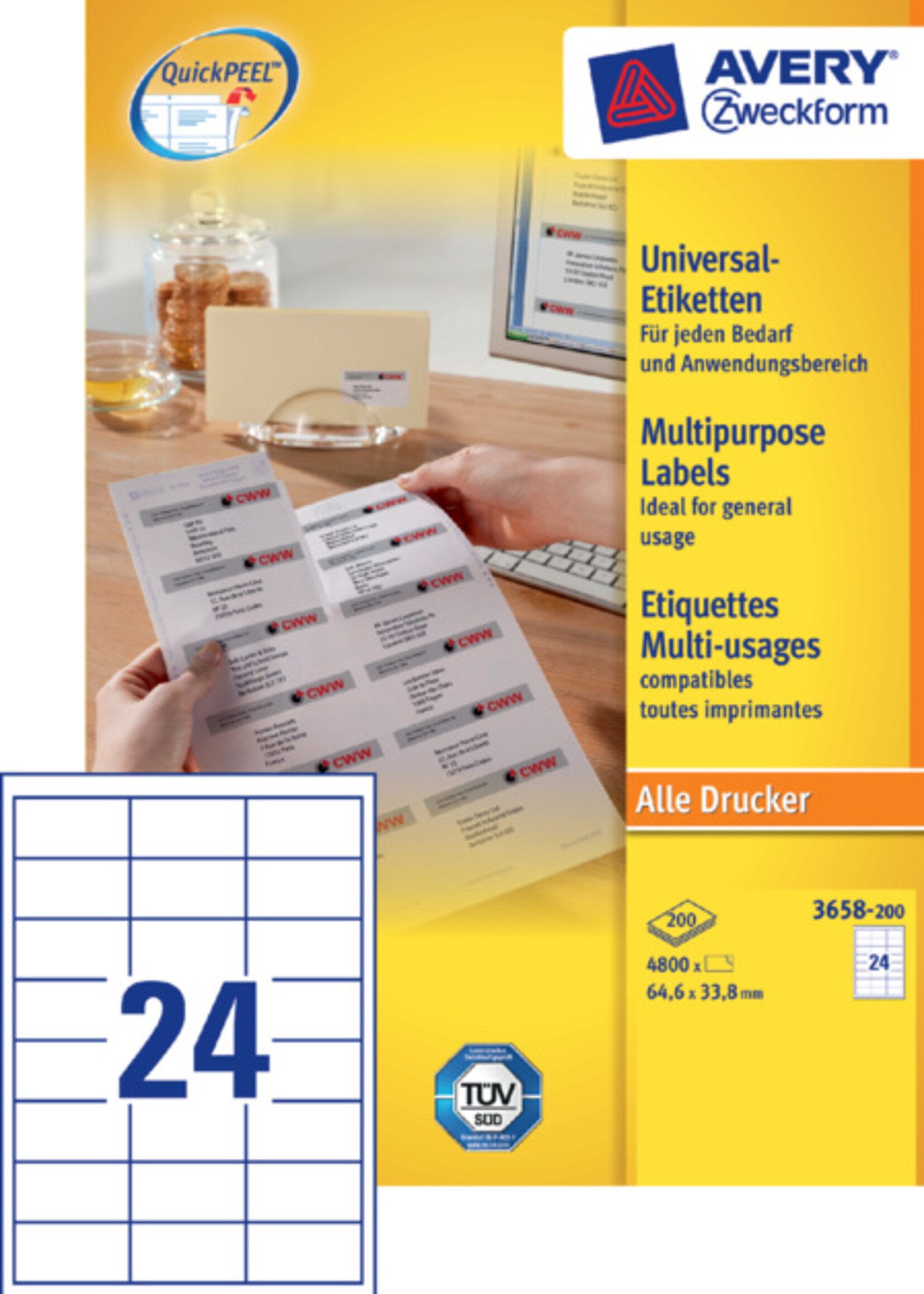 Avery Zweckform Avery Zweckform ETIKET 3658-200 64.6X33.8
