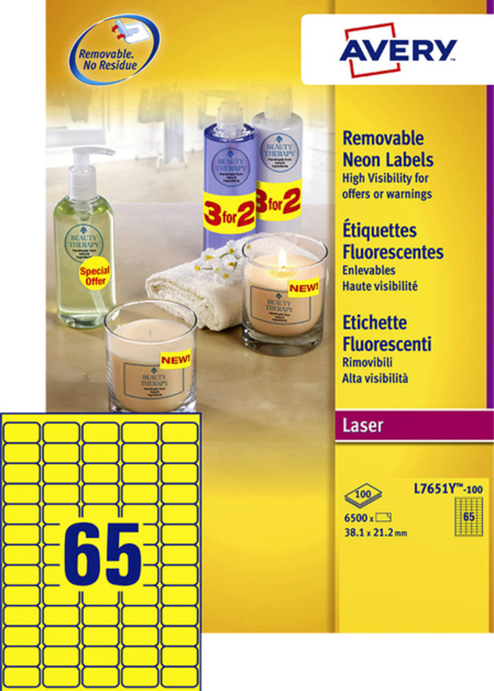 Avery Avery ETIKET L7651Y 38.1X21.2 6500STKS