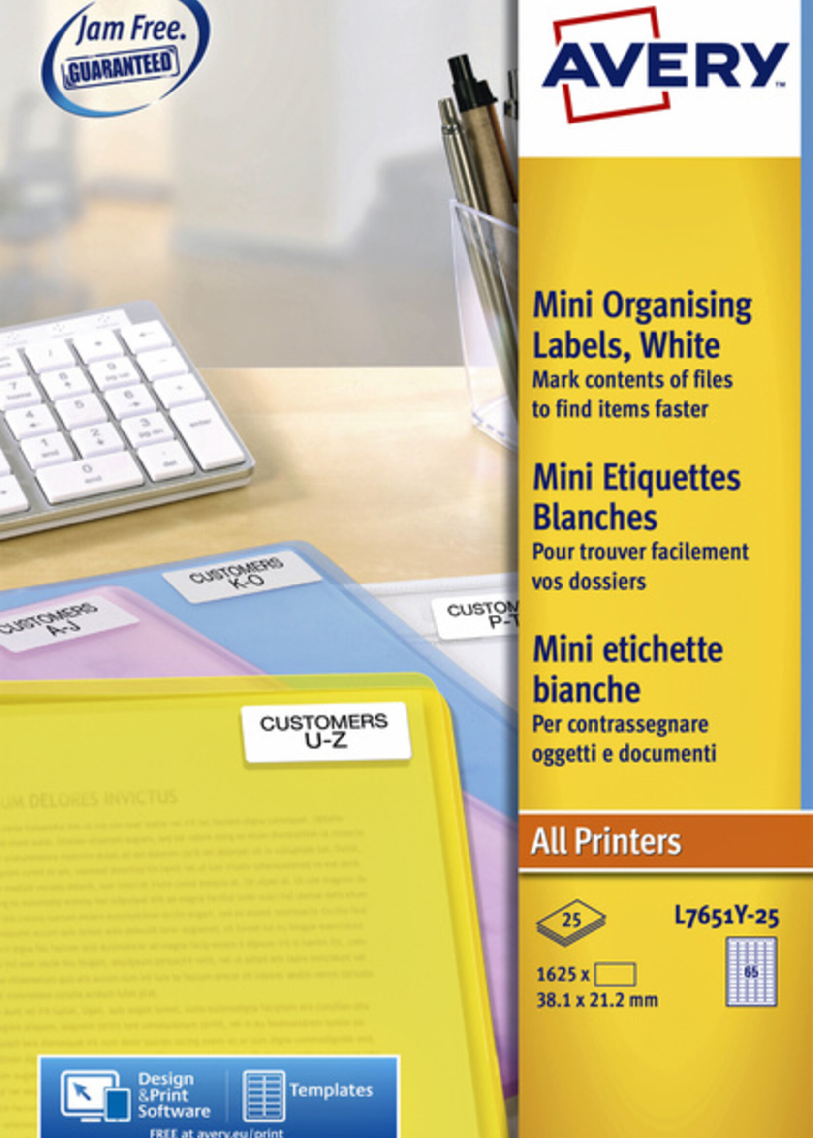 Avery Avery ETIKET L7651Y-25 38.1X21.2 1625STKS