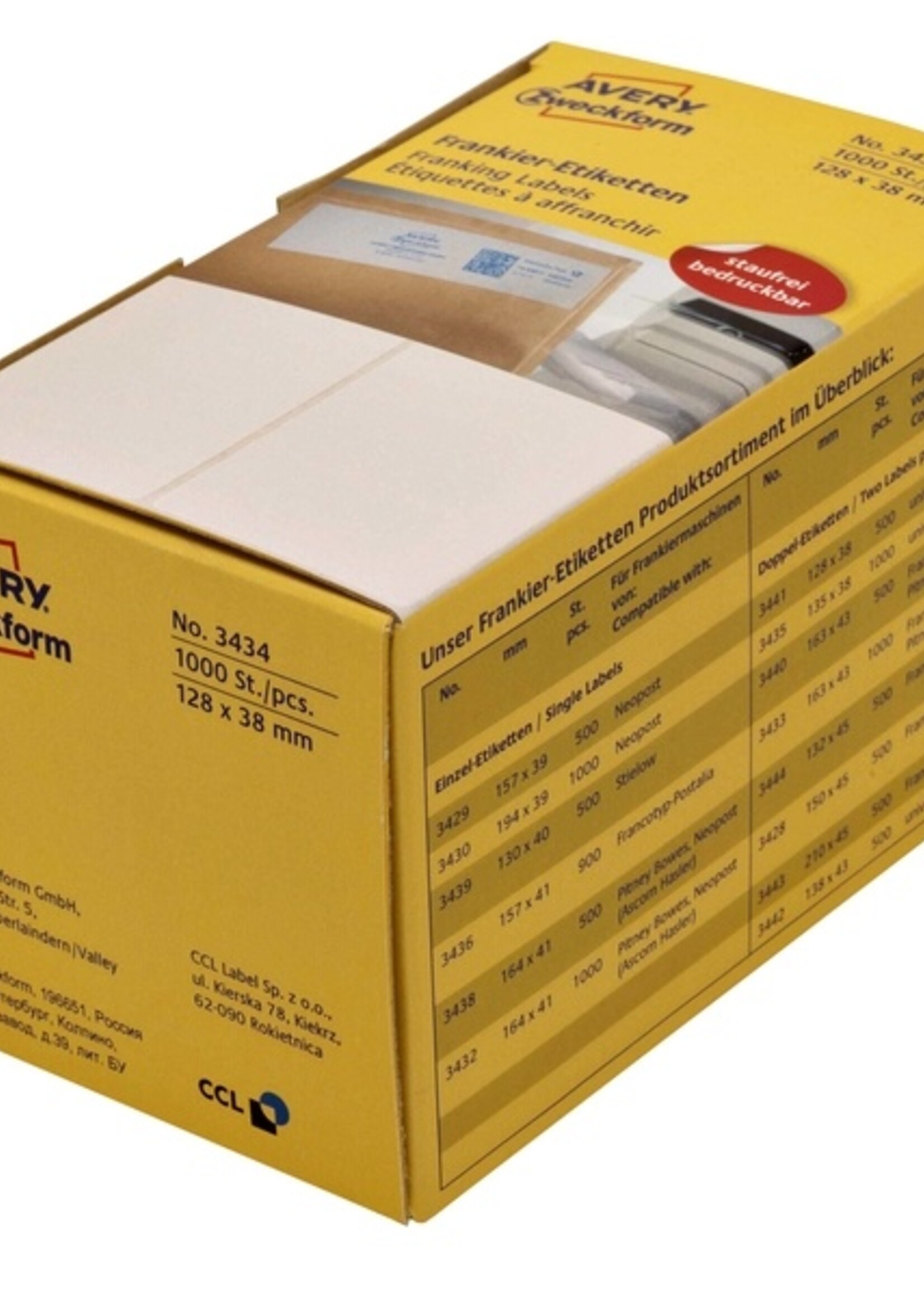 Avery Zweckform Avery Zweckform ETIKET 3434 128X38 1000STKS