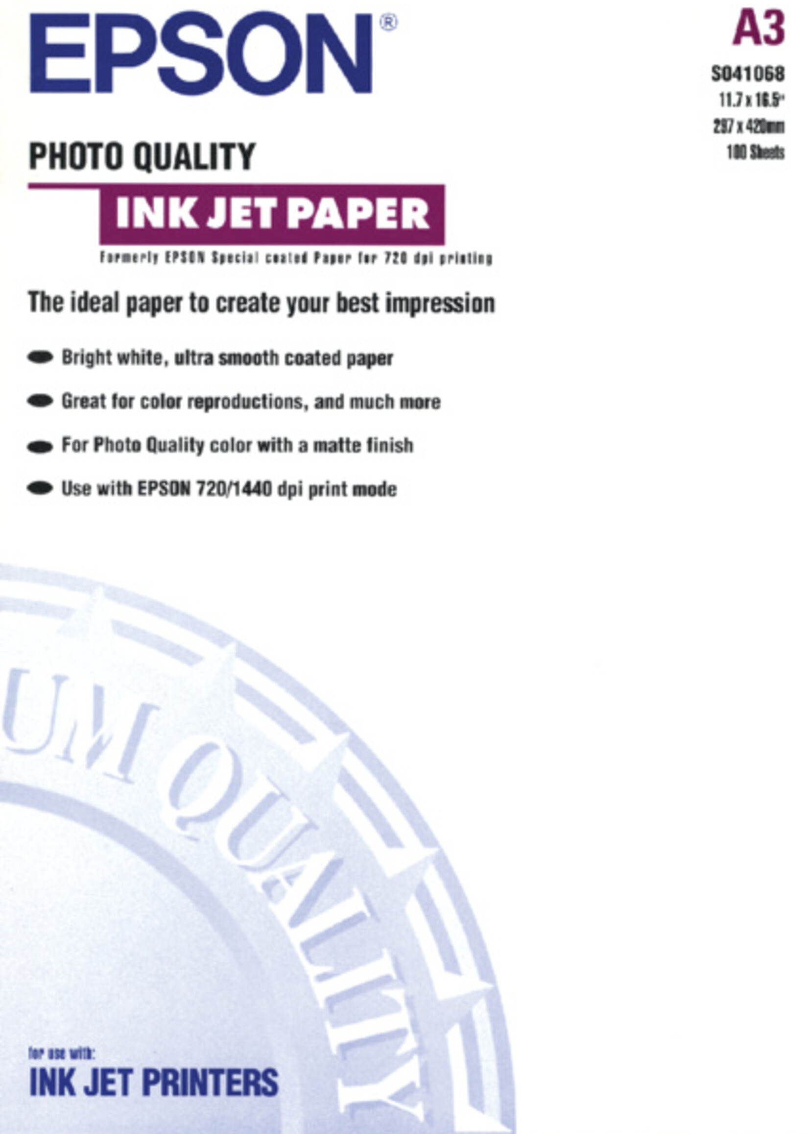 Epson Epson INKPAPIER SO41068 A3 104GR 100V