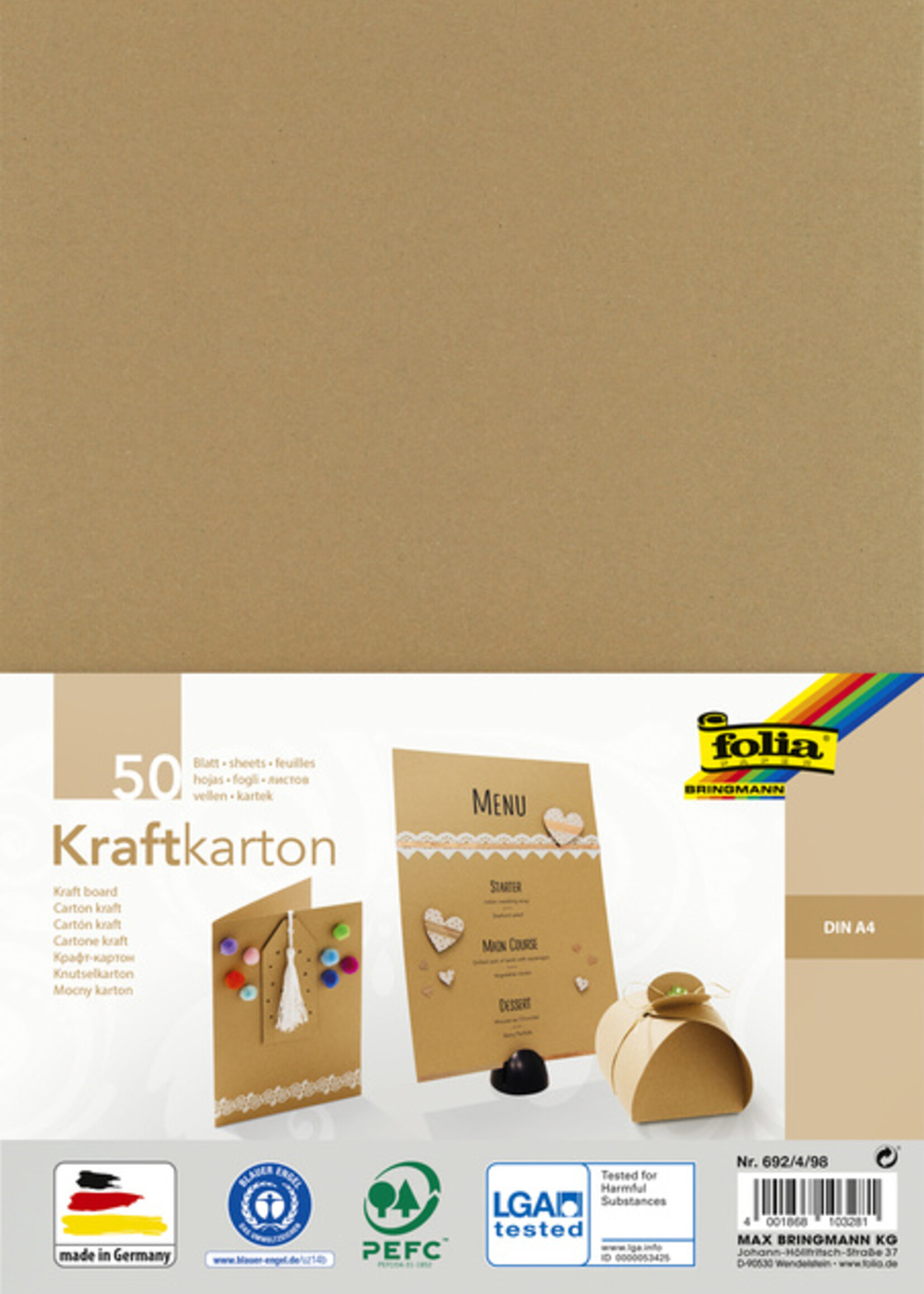 Folia Paper Folia Paper KRAFTKARTON DIN A4 230GR 50VEL