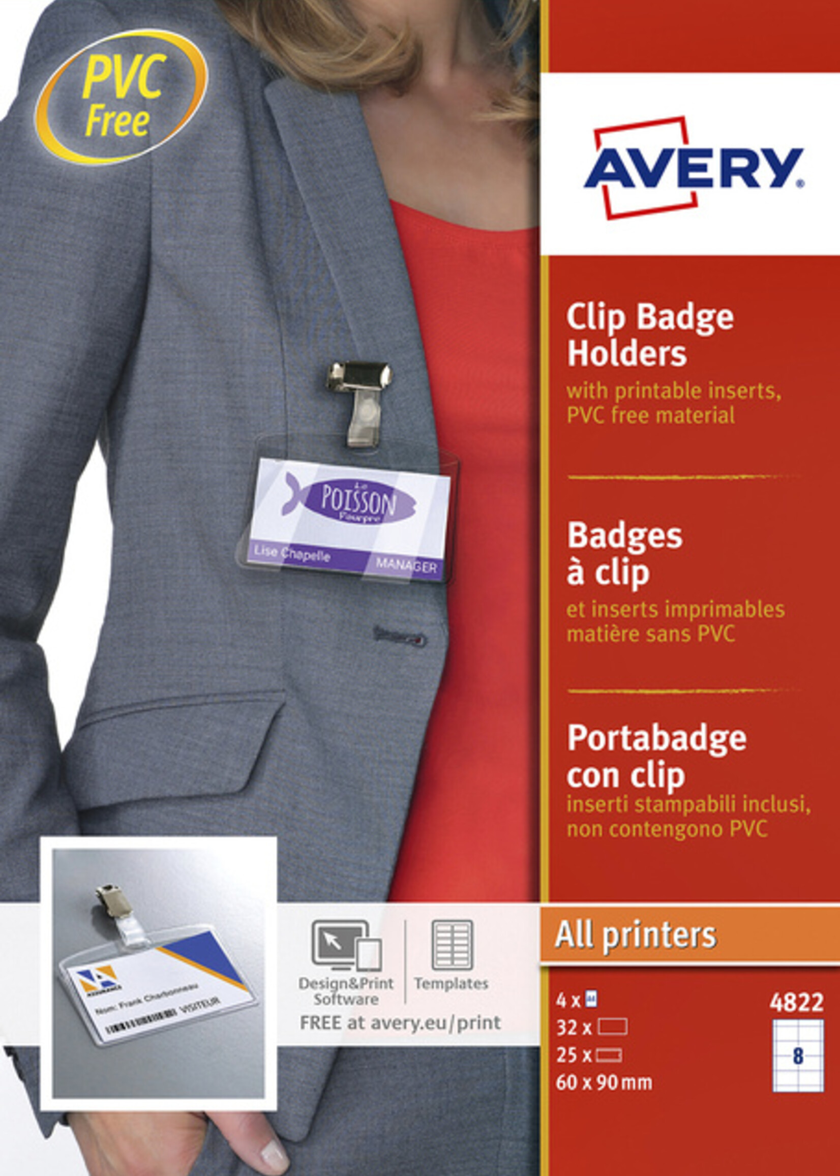 Avery Avery BADGE 4822 CLIP 60X90MM INCL CLIP 25STKS