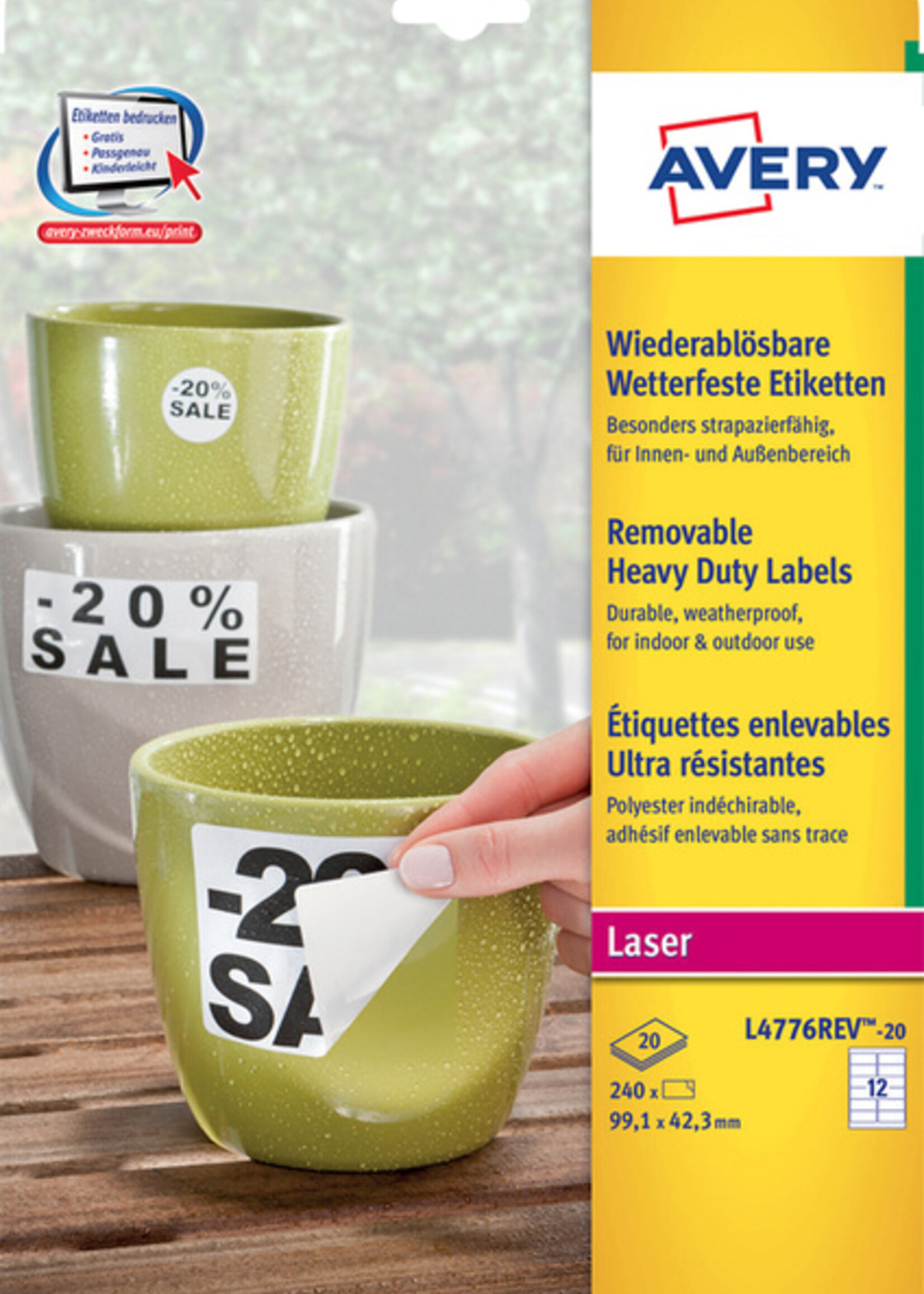 Avery Avery ETIKET L4776R 99.1X42.3MM WT 240STKS