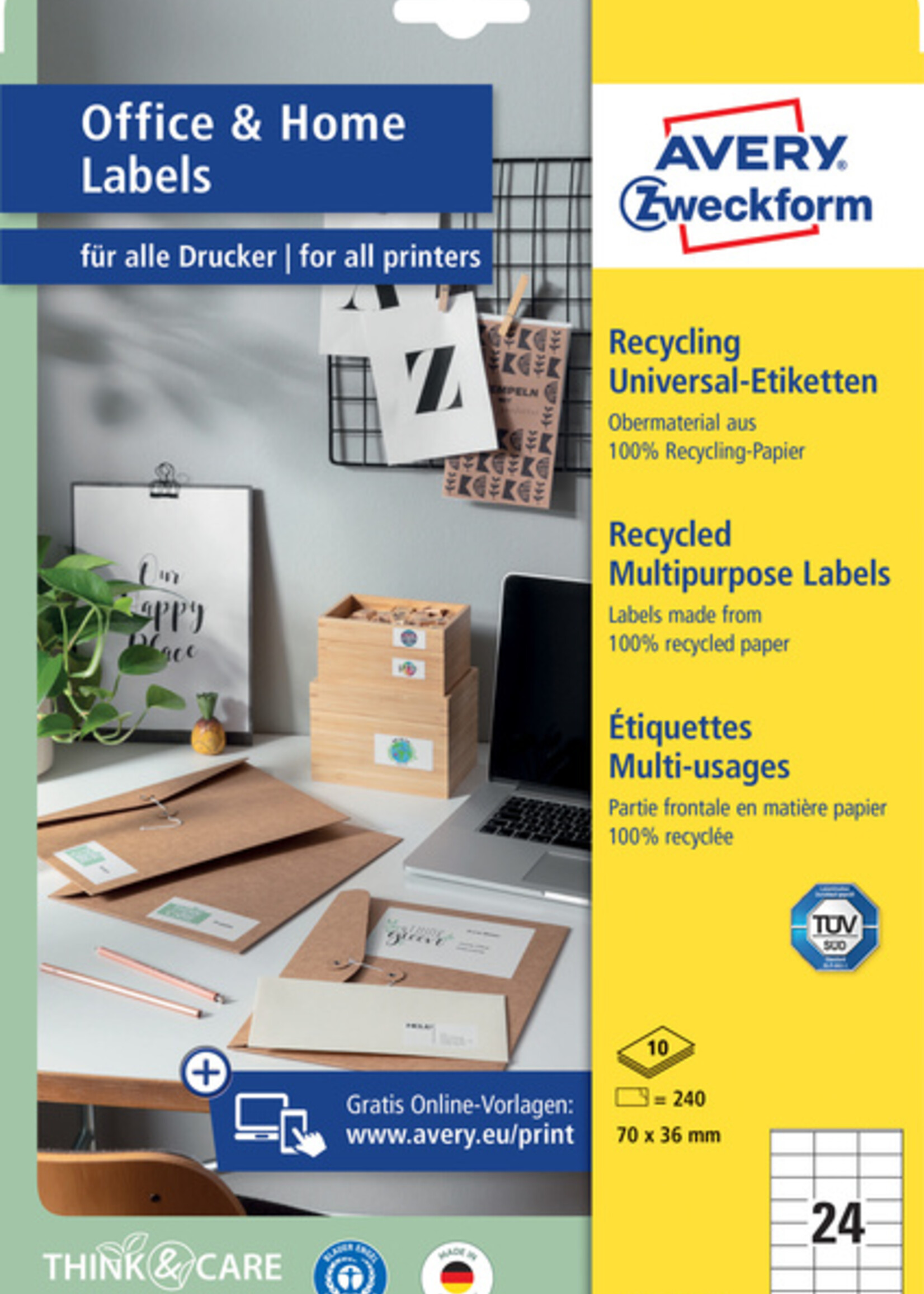 Avery Zweckform Avery Zweckform ETIKET LR3475 70X36MM WT 240STKS