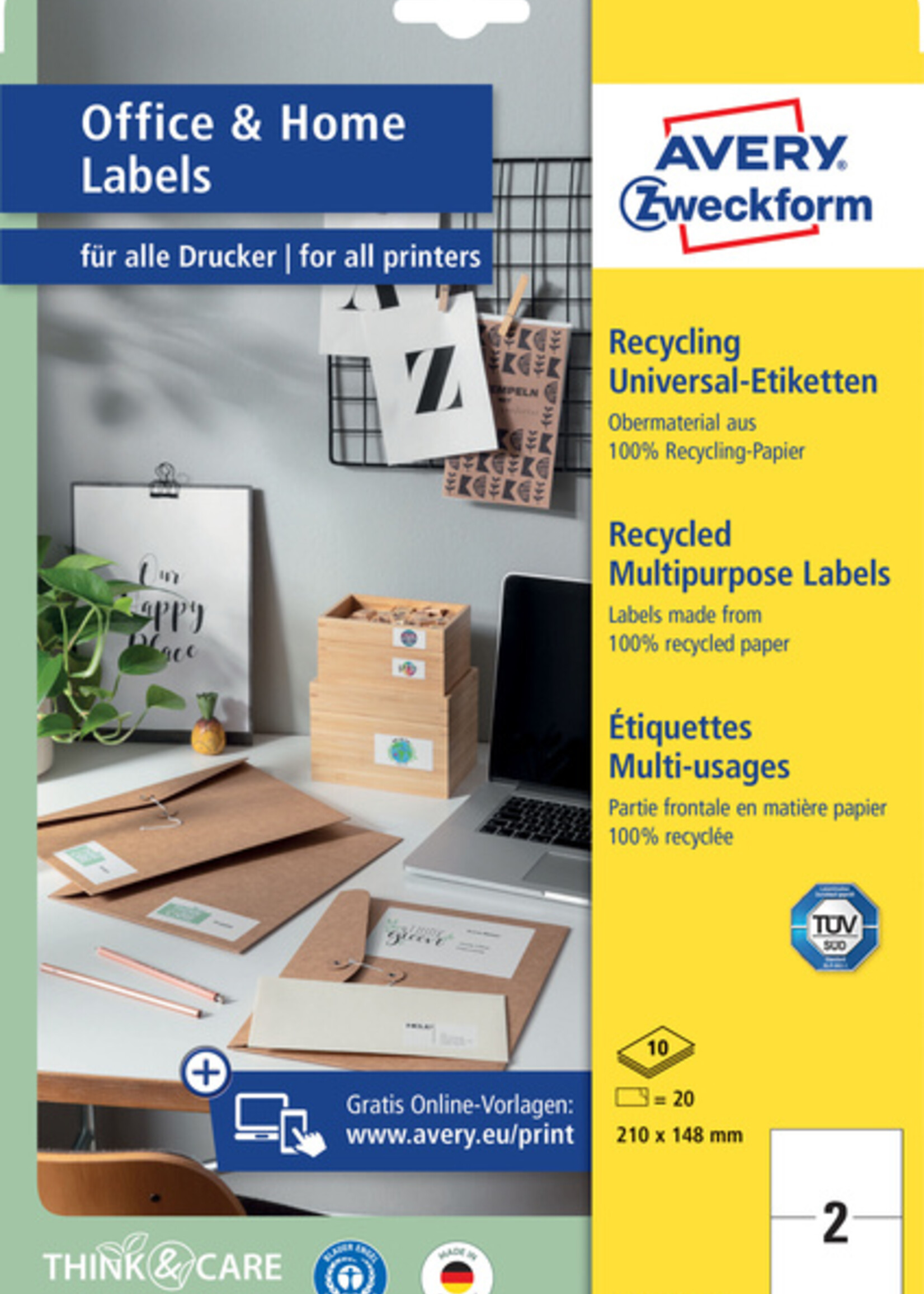 Avery Zweckform Avery Zweckform ETIKET LR3655 210X148MM WT 20STKS