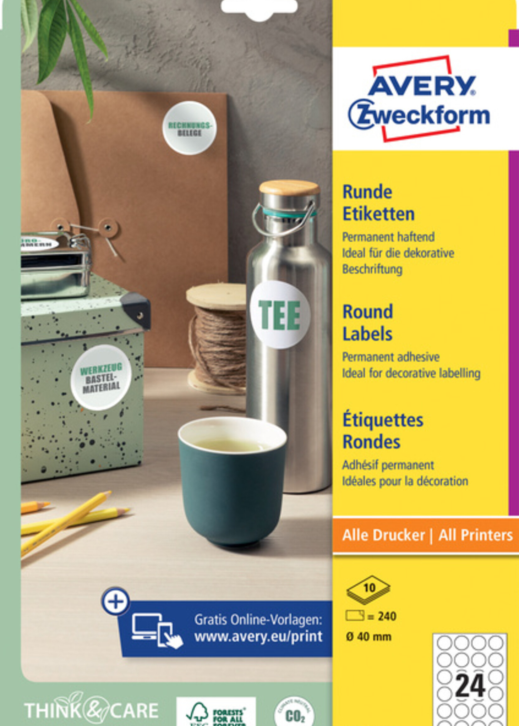 Avery Zweckform Avery Zweckform ETIKET L3415 40MM WT 240STKS