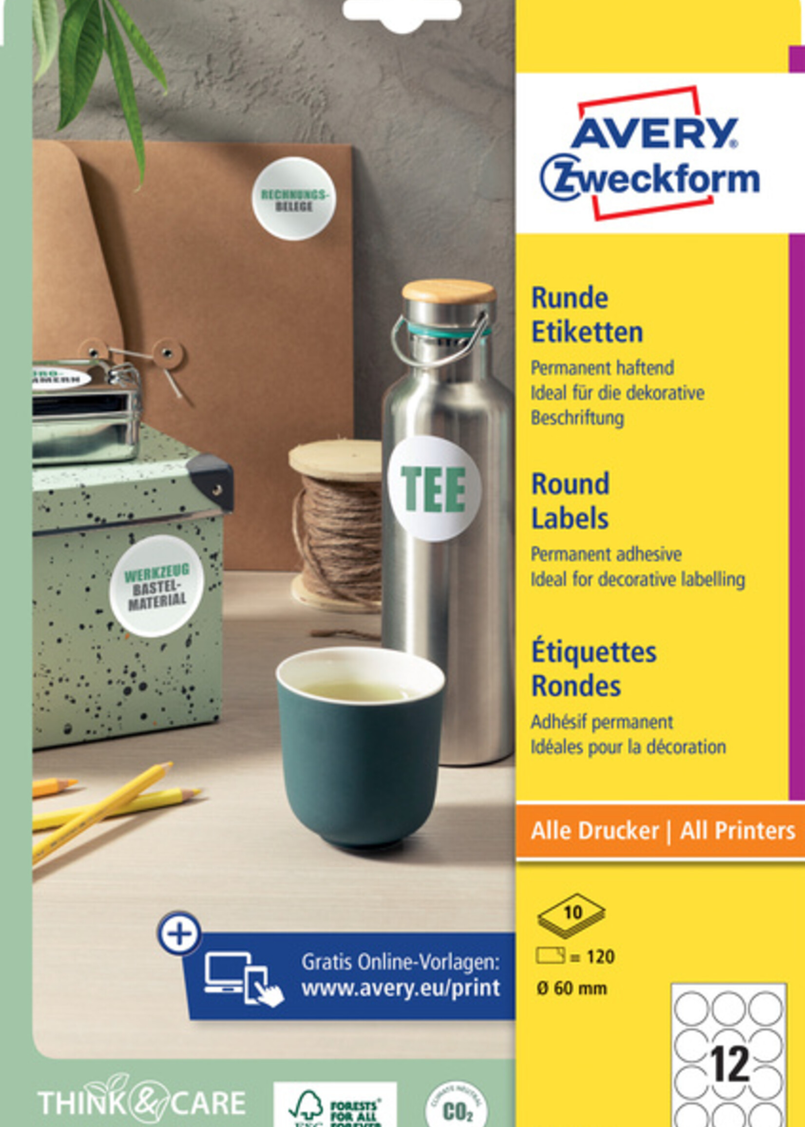 Avery Zweckform Avery Zweckform ETIKET L3416 60MM WT 120STKS