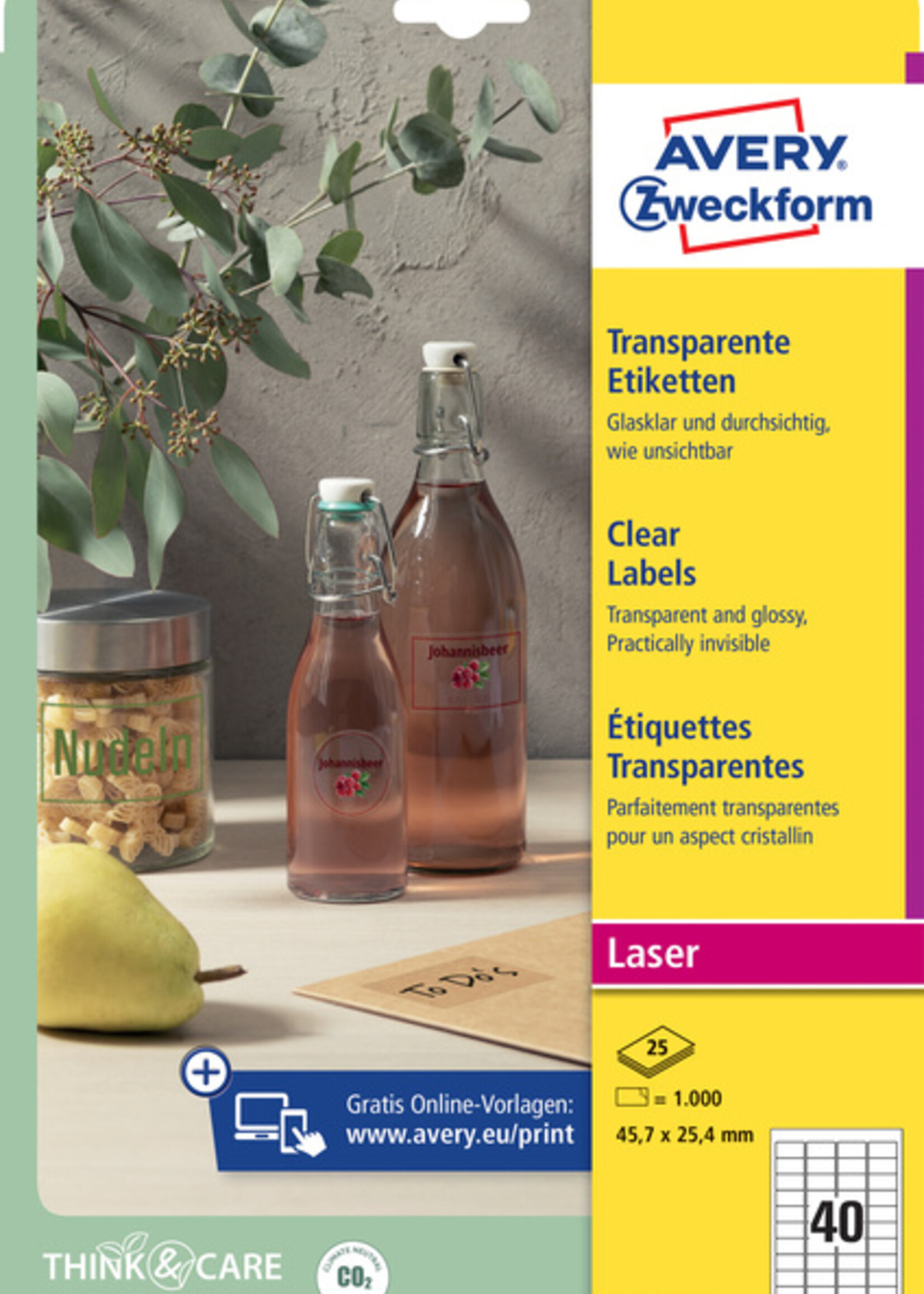 Avery Zweckform Avery Zweckform ETIKET L7781 45.7X25.4MM TRANSP 1000STKS