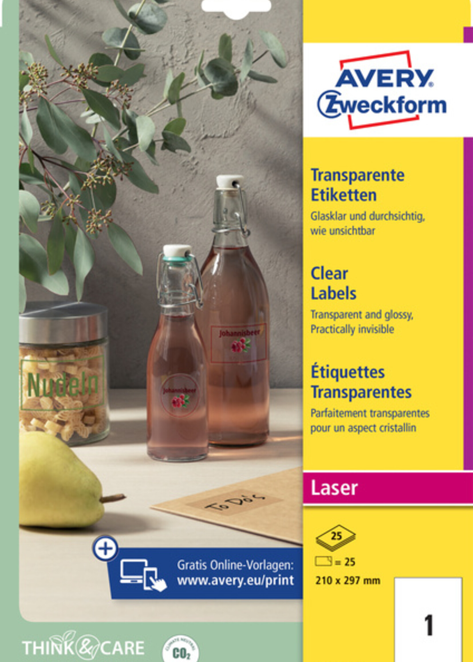 Avery Zweckform Avery Zweckform ETIKET L7784 210X297MM TRANSP 25STKS