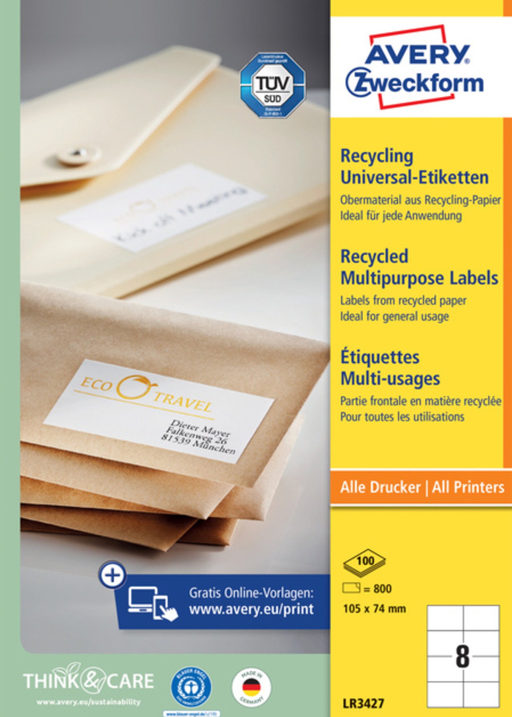 Avery Zweckform Avery Zweckform ETIKET LR34270 105X74MM WT 800STKS