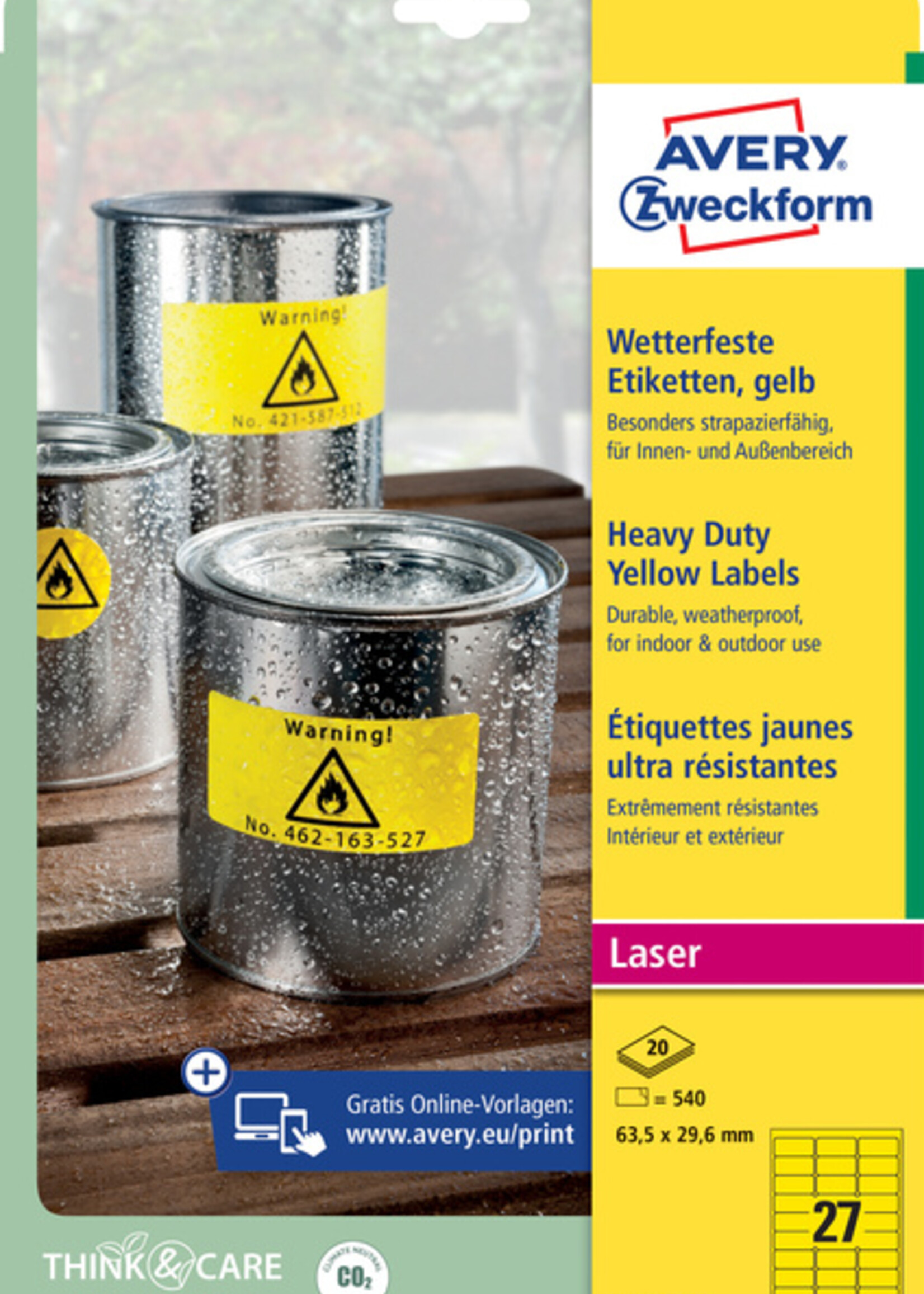 Avery Zweckform Avery Zweckform ETIKET L6105 63.5X29.6MM GL 540STKS