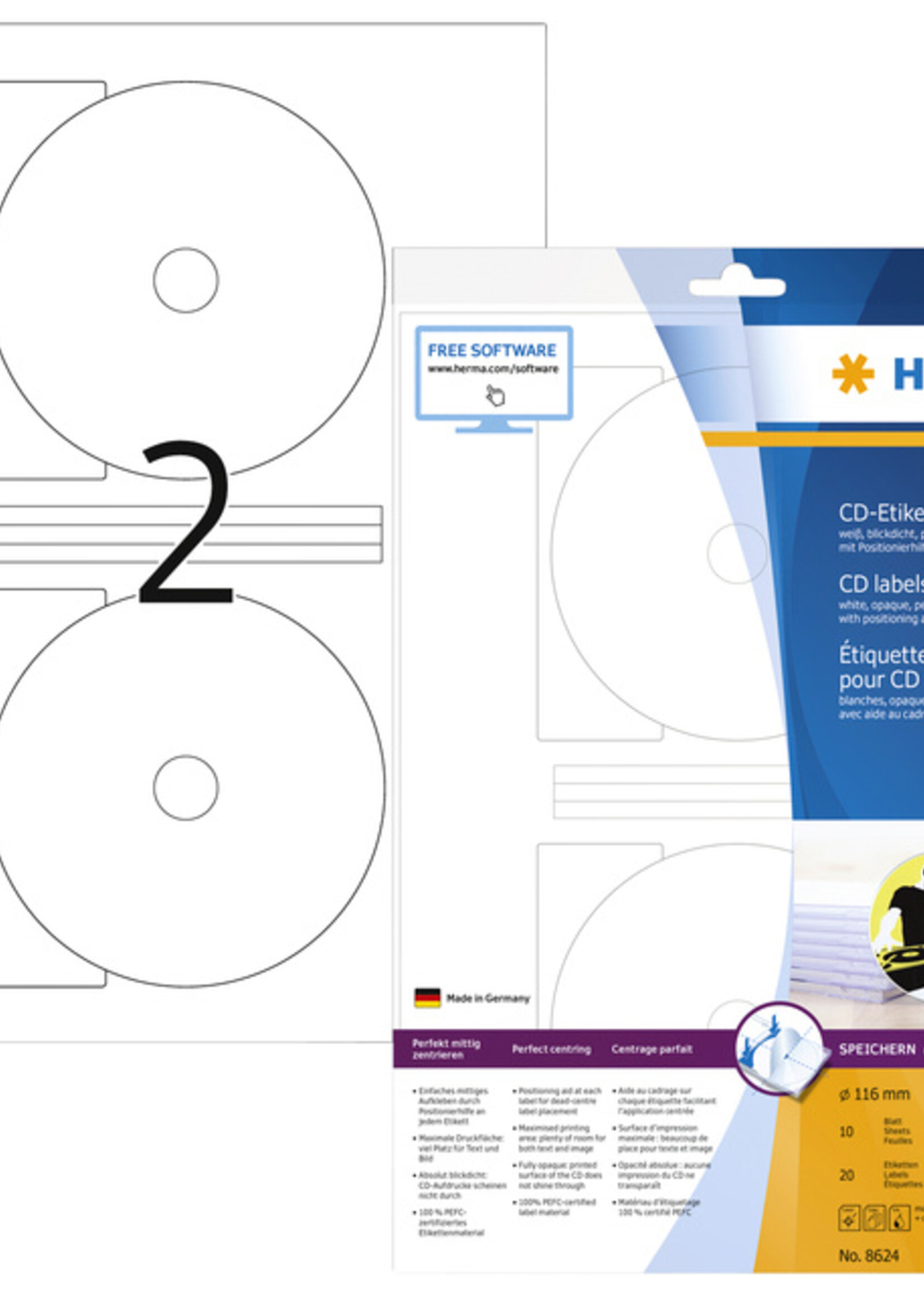 Herma Herma ETIKET 8624 PREMIUM CD WT 20STKS