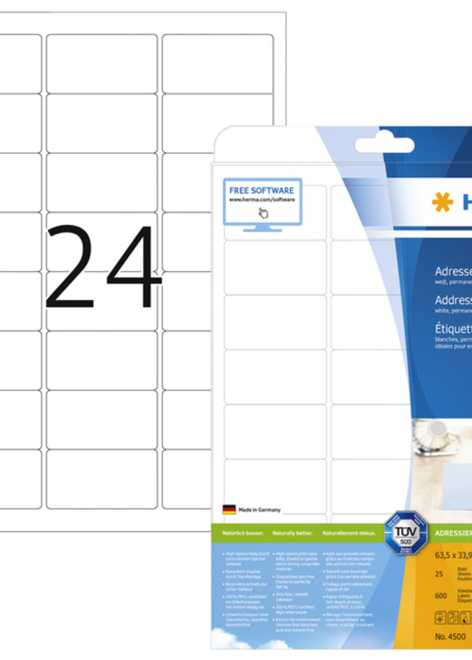 Herma Herma ETIKET 4500 63.5X33.9MM WT PREM 25VEL