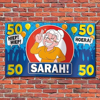 Onwijs Sarah 50 jaar XXL Gevelvlag - Feestperpost VP-06