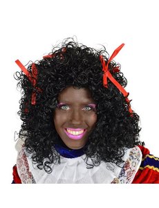 complicaties Bruin symbool Dames Zwarte Piet pruik met rode strikjes - Feestperpost