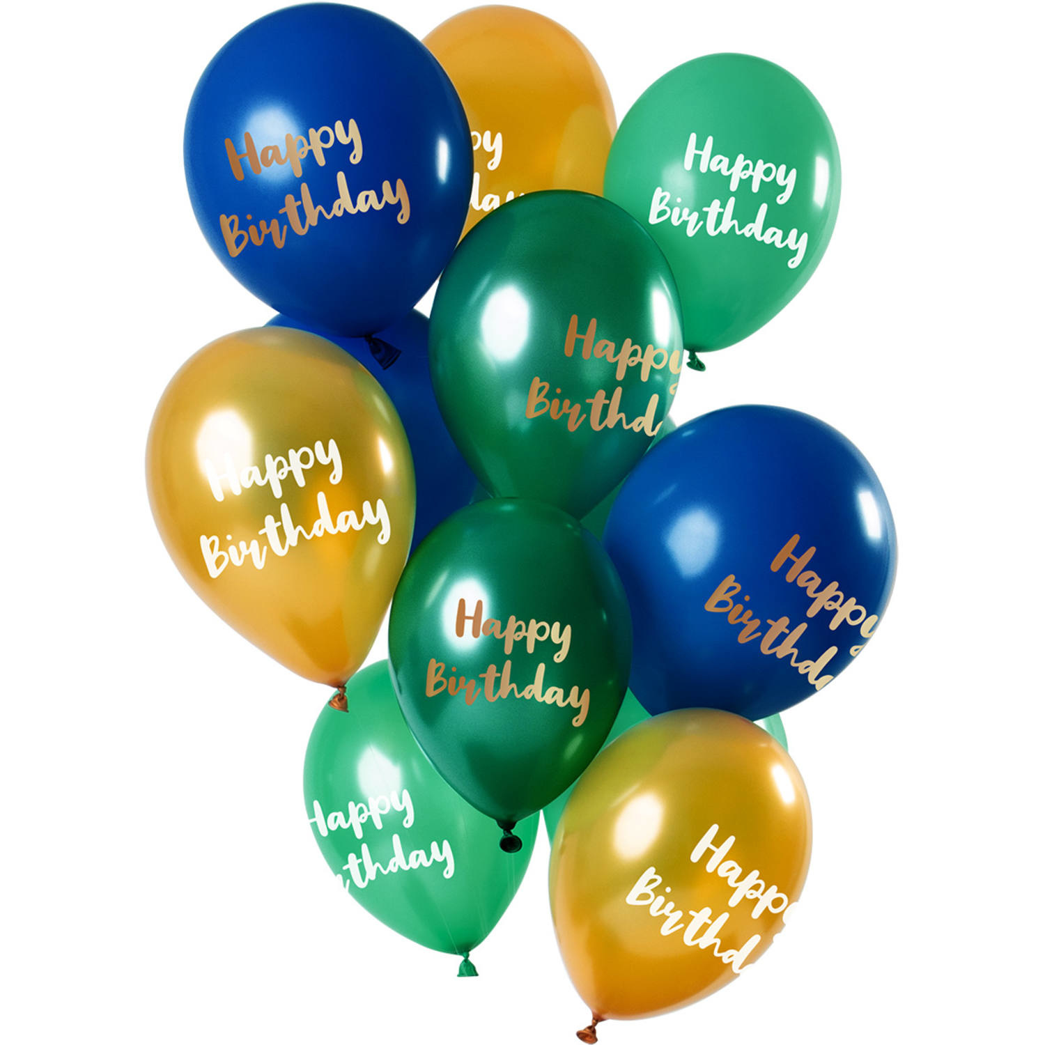 royalty Collectief lexicon Happy Birthday Ballonnen Mix Groen/Goud - 12stk - Feestperpost