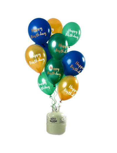  Helium Tank met Happy Birthday Mix Ballonnen Groen/Goud