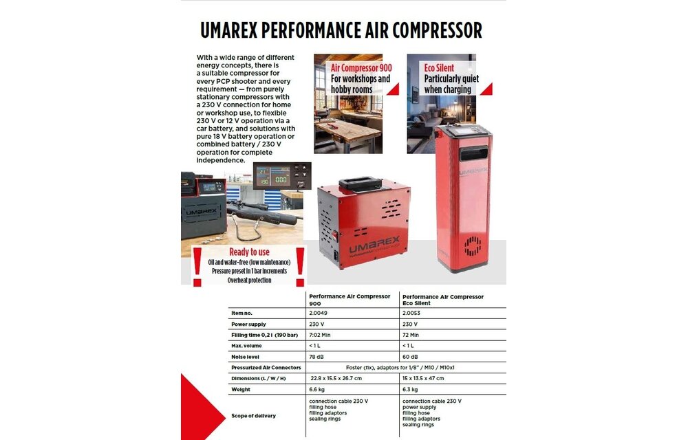 PCP / HPA 300bar Performance Air 1400 Compressor (Batterij + 12V + 230V)