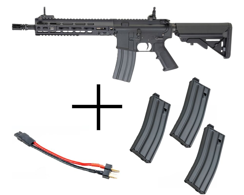EVOLT RS FPR Mk.4 Recoil AEG met 3 extra magazijnen en LiPo T-type conversiekabel (Black)